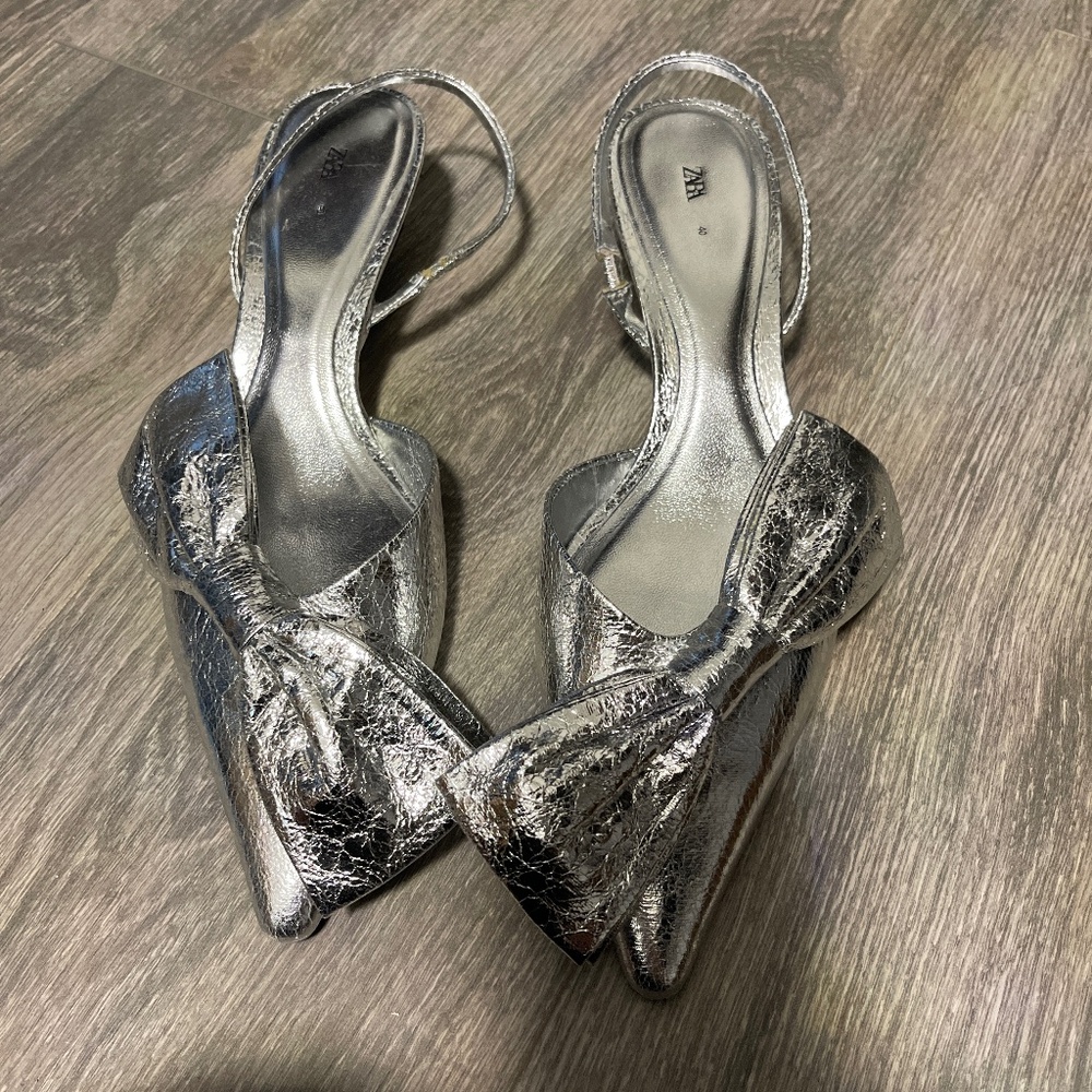 Zara silver bow shoes